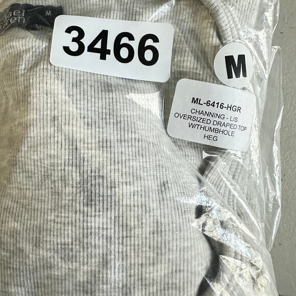 Michael Lauren M Channing Grey Ribbed Oversized Draped Thumbhole Top NWT - Picture 10 of 10